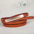 Brown thin leather dress belt with a sleek gold metal buckle for women daily styling. - 100cm / Brown