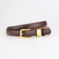 Élégante fine ceinture en cuir marron foncé pour femme avec boucle métallique dorée. - Café