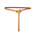 Women's slim brown genuine leather belt featuring a metallic oval buckle and knot design. - 100cm / Camel