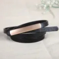 Women thin leather belt with metal bar buckle, elegant dress waist accessory, black casual belt. - 100cm / Black
