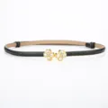 Black thin leather belt with gold crystal four leaf clover buckle, elegant women waist accessory. - Napa Black / 95cm