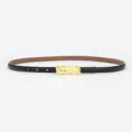 Fine ceinture en cuir noir pour femmes avec boucle dorée texturée, élégant accessoire de mode. - Boucle Dorée - Noir