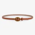 Women's slim genuine leather belt with elegant vintage oval metal buckle for daily wear - Camel