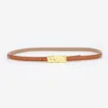 Ceinture fine en cuir marron pour femme avec boucle dorée texturée variante marron. - Camel Avec Boucle Dorée