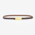 Ceinture fine en cuir marron pour femme avec boucle métallique dorée pour robes et pantalons. - Boucle Dorée Café