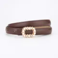 Belle ceinture en cuir marron pour femme avec une boucle chic en perles et strass. - 100cm / Napa Café