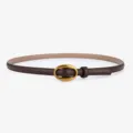 Women slim brown leather belt with vintage oval gold buckle chic minimalist daily wear - Coffee