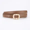 Ceinture de robe pour femme marron, élégante boucle perles strass, accessoire de ceinture en cuir - 100cm / Napa Caramel