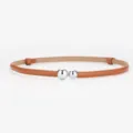 Ceinture fine en cuir pour femme minimaliste avec boucle double boule argentée pour robe. - 95cm / Chameau Mat