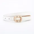 Women white dress belt with elegant pearl rhinestone gold buckle fashion waist accessory SKU - 100cm / Napa White
