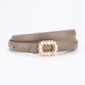 Women dress belt grey leather with pearl rhinestone buckle fashion accessory for dresses - 100cm / Napa Dark Grey