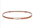 Ceinture fine en cuir femme marron robe sangle de taille boucle métal dorée accessoire - Nappa Chameau