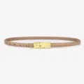 Stylish Slim Women Leather Belt with Gold Textured Buckle for Casual Dress Waistband - Gold Buckle Khaki