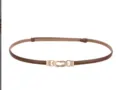 Ceinture fine en cuir pour femme, accessoire de taille à boucle en métal pour robes d'été - Nappa Caramel