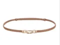 Ceinture fine en cuir pour femme, couleur chameau avec boucle métallique dorée et élégante. - Napa Kaki