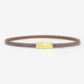 Women's thin leather belt in grey-brown with a stylish gold abstract buckle, versatile variant. - Gold Buckle Dark Gray
