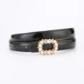 Black Women Dress Belt Patent Leather Rhinestone Pearl Buckle Fashion Accessory Sku - 100cm / Patent Black