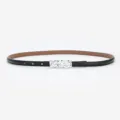 Black leather belt for women, thin dress belt with silver textured metal buckle SKU variant. - Silver Buckle - Black