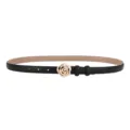 Ceinture élégante en cuir noir pour femme avec boucle métallique rose dorée mode - Noir