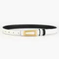 Ceinture en cuir blanc pour femme avec boucle géométrique dorée rétro pour robe et pantalon - Trapèze Blanc