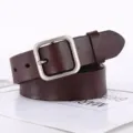 Dames minimalistische vierkante gesp lederen riem, vintage casual broekriem stijl. - koffiekleur / 100cm