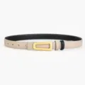Ceinture femme en cuir véritable, lanière beige avec boucle dorée géométrique, élégant accessoire - Trapèze Kaki