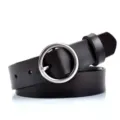 Women leather belt with stylish round metal buckle, casual waist strap for daily outfits. - Silver Buckle Coffee