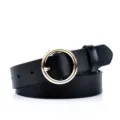 Dames zwarte lederen riem variant, gouden ronde gesp, minimalistisch casual broek accessoire. - 100cm / Gouden Gesp - Zwart