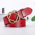 Ceinture en cuir rouge pour femme avec boucle géométrique dorée accessoire élégant pour pantalon - 100cm / Rouge