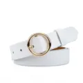 Elegante witte lederen damesriem met chique ronde goudkleurige gesp voor casual outfits. - 110cm / Gouden Gesp - Wit