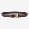 Ceinture en cuir marron foncé pour femme avec boucle dorée vintage et élégants détails métalliques. - Café