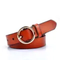 Bruine lederen damesriem met ronde gouden gesp, stijlvol modeaccessoire voor casual broeken. - 100cm / Camel Met Gouden Gesp