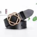 Ceinture en cuir noir pour femme avec boucle géométrique dorée accessoire élégant taille - 100cm / Noir