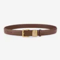 Ceinture en cuir marron pour femme avec boucle dorée rétro et passants métalliques. - Couleur caramel