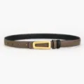 Ceinture en cuir pour femme avec boucle trapèze métallique, lanière marron et doublure. - Trapèze Gris Foncé