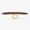 Witte leren riem voor dames met stijlvolle gouden geometrische gesp en bruine voering - 100cm / Zeshoekige Brons - Wit