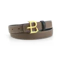 Ceinture femme en cuir taupe pour jean avec boucle lettre B doreé élégante et coutures. - 100cm / Gris Foncé / Noir