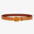 Bruine echt lederen riem met een stijlvolle gouden achthoekige gesp voor dagelijks gebruik. - 100cm / Zeshoekige Brons - Kameel