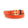 Women orange leather belt with gold B buckle, chic double sided jeans waist belt fashion accessory - 100cm / Orange and Black Colorblock