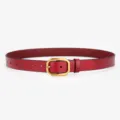 Red genuine leather belt for women and men with gold-tone octagonal buckle fashion style - Hexagonal Bronze - Red