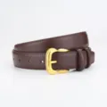 Ceinture en cuir marron pour femme avec boucle métallique dorée accessoire élégant - 105cm / Café