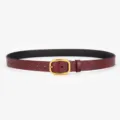 Burgundy genuine leather women belt with golden geometric buckle, perfect for jeans or coats. - Hexagonal Bronze - Reddish Brown