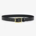 Stylish black genuine leather belt featuring a sleek gold square buckle for daily wear. - Frame - Black