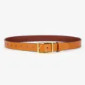 Brown leather belt for women men, casual cowhide belt with gold square buckle variant. - Frame - Camel