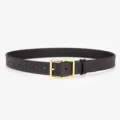 Classic dark brown leather belt with gold square buckle for women and men daily wear - Frame - Coffee