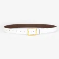 Elegant white leather belt featuring a polished gold square buckle for women casual wear. - Frame - White