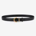 Ceinture en cuir noir pour femme avec boucle ardillon dorée pour jeans et pantalons - 105cm / Noir