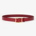 Classic red genuine leather belt with elegant gold square buckle, perfect for jeans or coat. - Frame - Red