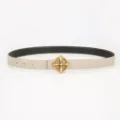 Ceinture double face en cuir pour femme style chic avec boucle dore design croix elegante. - Boucle Métal Croix Fleur / 100cm / Kaki