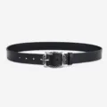 Zwarte lederen riem voor dames en heren met vintage zilveren gesp en retro ontwerp. - Antiek Zilver Vierkante Gesp / 105cm / Zwart